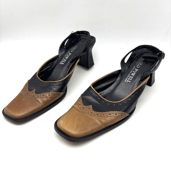 Vintage Harold Powell Block Heel Square Toe Wingtip Sling Back Loafers Women 9AA - Picture 2 of 16